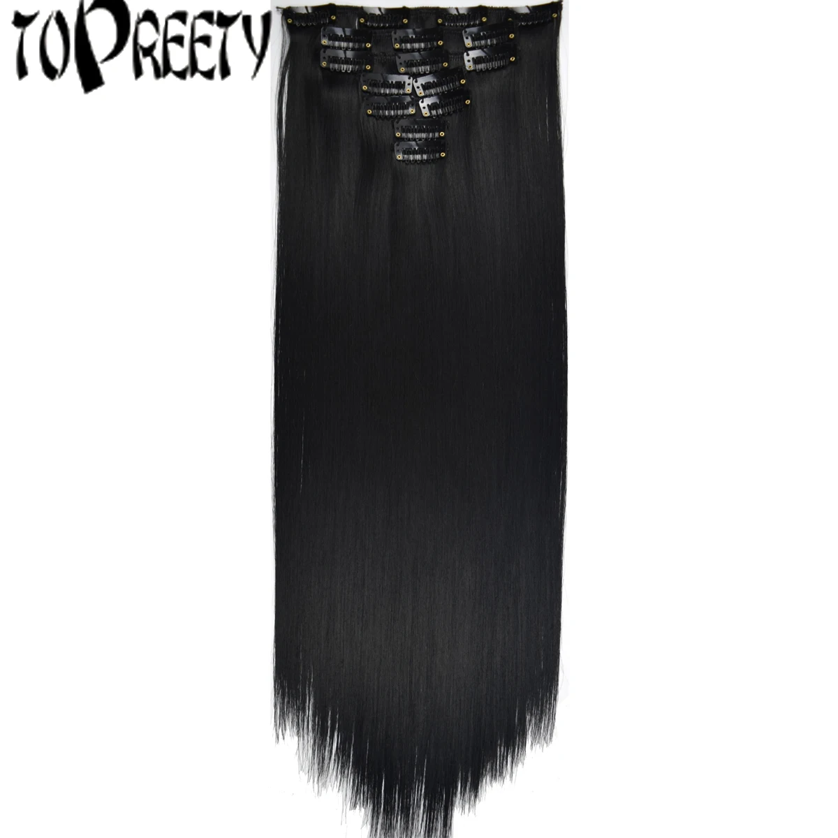 TOPREETY Synthetic Hair Fiber Heat Resistant130gr Straight clip in Hair Extensions 7006