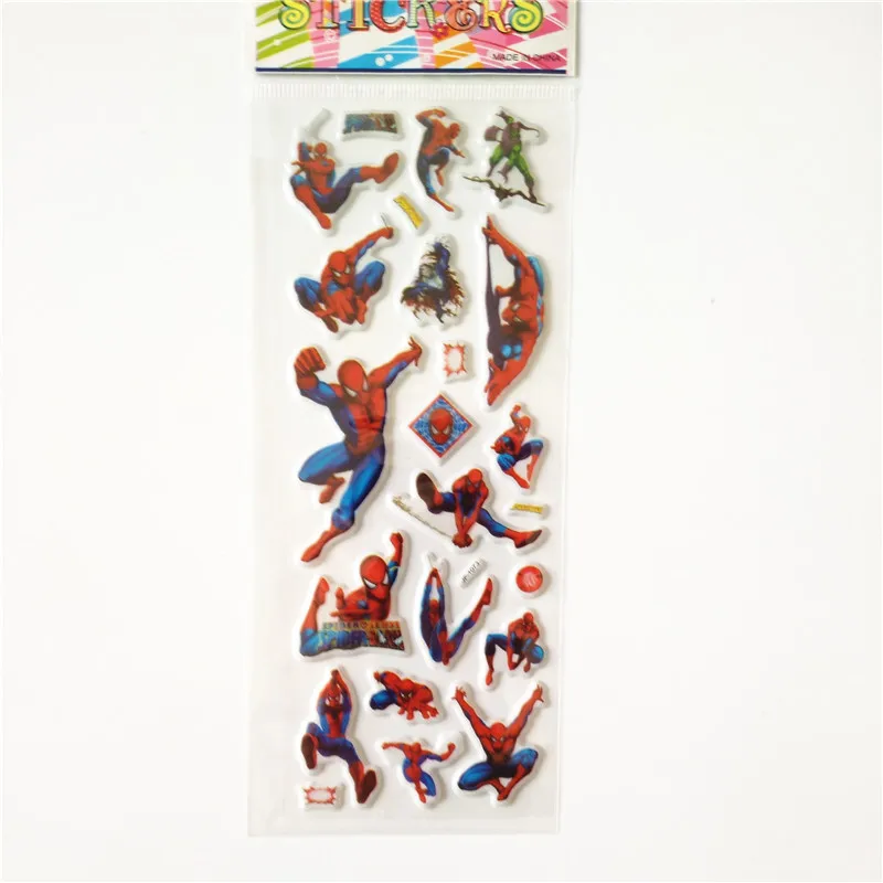 6 Sheets Anime Spiderman Stickers Super Multi Design 3D Puffy Bubble Waterpoof Stickers Spider Man Children Kids Boy