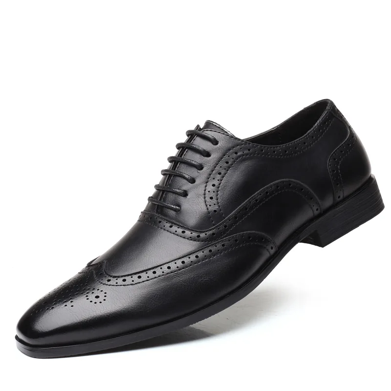 Jousen/Большие размеры 38-48; классические мужские оксфорды с перфорацией типа «броги»; официальная модельная обувь; коричневые свадебные кожаные туфли с острым носком на шнуровке