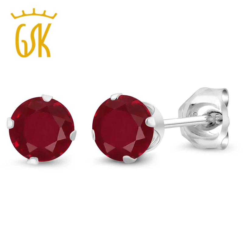 Серьги гвоздики GemStoneKing 0 60 карат круглые 4 мм красные натуральный рубин