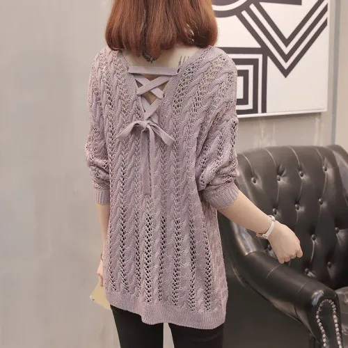

Spring Autumn Jackets Women Hollow Pullover Sweater Women Loose Hood Thin Sweater Wild Women Bottom Sweater Oversized Sweater