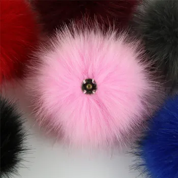 

1Pc Fur Pompom Metal Buttons Jewelry Findings 10CM Faux Fox Fur Pom Pom with Press Button Fake Fur Hat Decoration