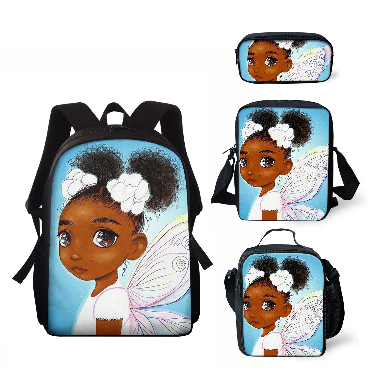 

Art African Girl Printing Children 4pcs/set Schoolbag Black Women Pattern School Bags For Kid Pencil Bag Bagpack Primary Satchel