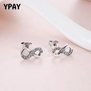 

YPAY Infinity Knot Earrings for Women Genuine 925 Sterling Silver Clear CZ Stud Earring Brinco Fine Jewelry Gift 2020 YME005