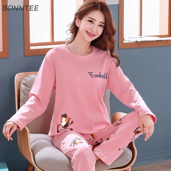 

Pajama Sets Women Printed Kawaii Pink Homewear Soft Korean Style Womens Plus Size Spring Autumn Pajamas Simple Casual Cotton
