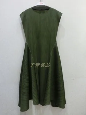 Miyake fold Новая высококачественная технология с обеих сторон саржевого сплайсинга Широкий маятник платье - Цвет: Армейский зеленый