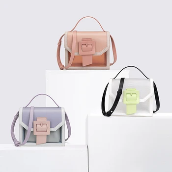 

Transparent Bag Women 2020 PVC PU Leather Patchwork Shoulder Bag Women Candy Jelly Beach Bag Lady Summer Clear Bag Crossbody Bag