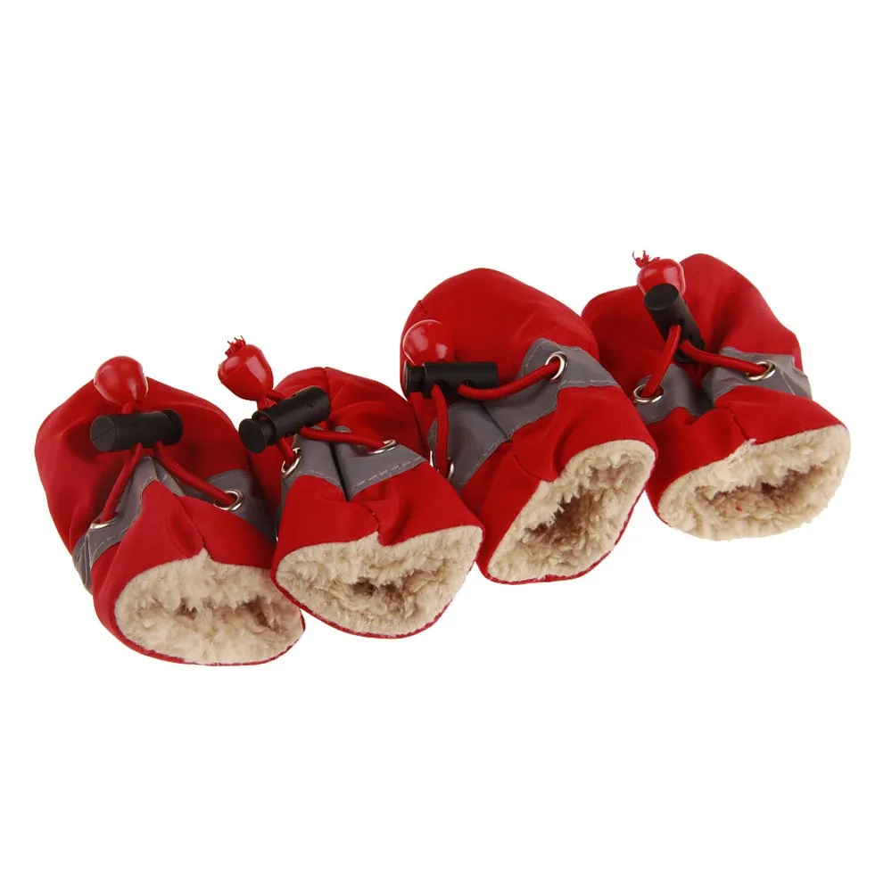 Зимняя обувь для собак; Нескользящие непромокаемые зимние сапоги; обувь; толстые теплые носки для маленьких кошек, собак, щенков; водонепроницаемые ботиночки - Цвет: RED