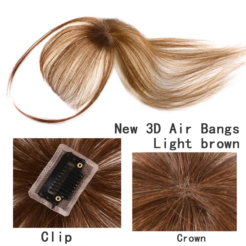Light brown-2 WEILAI красивые девушки 3D воздушные челки волосы клип на клипсе челка спереди может быть свернут и окрашены тонкий светильник удобный и реалистичный парик - Цвет: Light brown-2