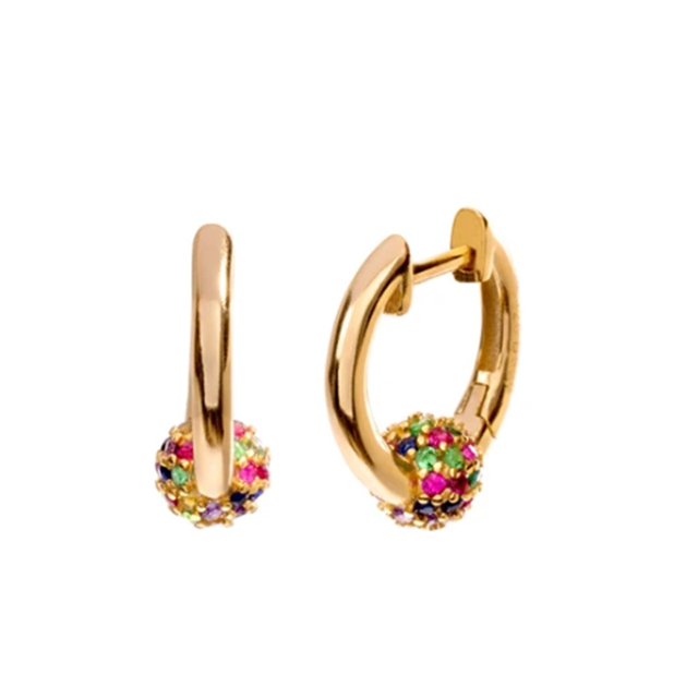 925 Sterling Silver Colored Crystal Hoop Earrings Collection Rainbow Zircon Mosaic Charm Circle Huggie Earrings Jewelry