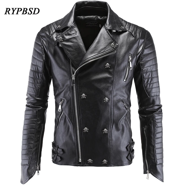 Men's Fashion Punk Leather Jacket Handsome Soild Color Men's Coat Motor  Leather Jacket Male Jaqueta Masculinas Couro Outwear