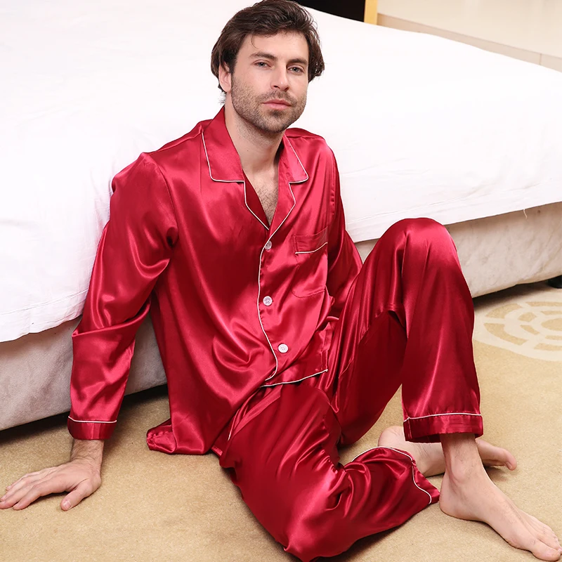 Couple Pajama Sets Long Sleeve Mens Pajama Set Sexy Pajamas for Men Sleepwear Luxury Men Clothing Thin Ice Silk Home Clothes