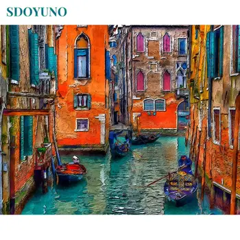 

SDOYUNO Frameless Paint By Number Canvas Painting Kits DIY 60X75cm Landscape Painting By Numbers On Canvas Venice Home Decor