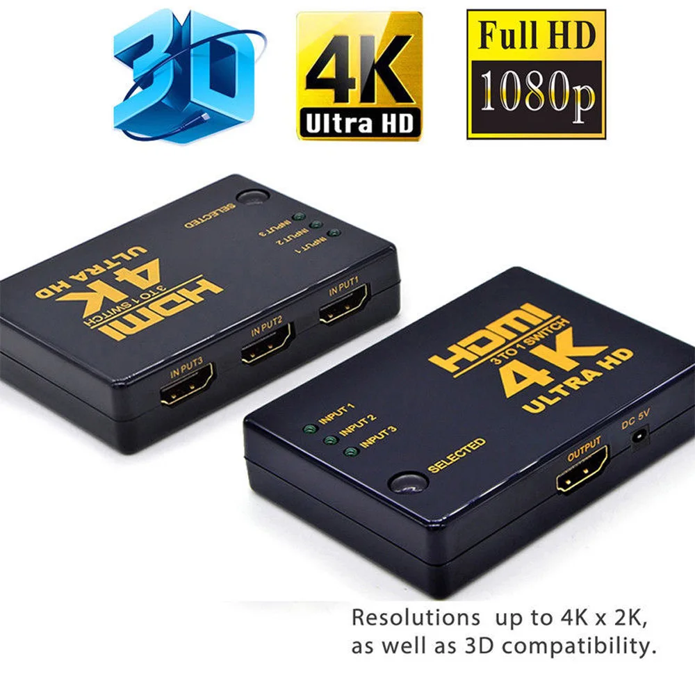 3D 1080p HDMI коммутатор сплиттер концентратор+ ИК пульт дистанционного управления 4K* 2K 3 вход 1 выход ручной переключатель дистанционного управления