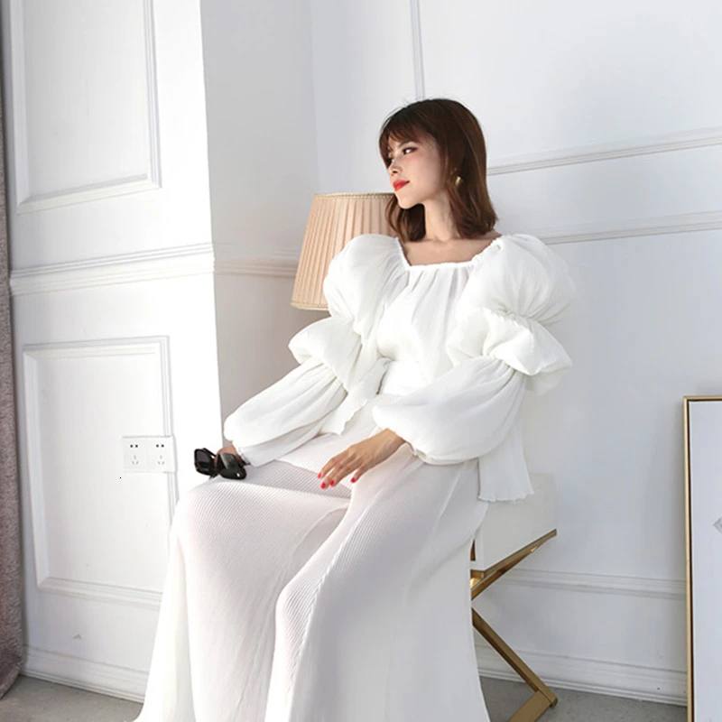 TWOTWINSTYLE элегантные белые женские рубашки квадратный воротник фонарь с длинным