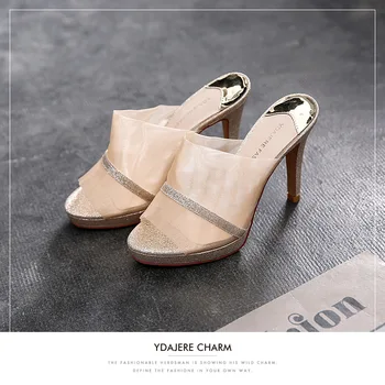 

2020 sandals versatile stiletto high heel mesh women slippers outer