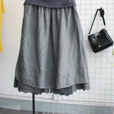 light grey Onlyounder/Новая льняная хлопковая и льняная сшитая юбка из двух предметов, широкие брюки, юбка большого размера, женские штаны - Цвет: light grey