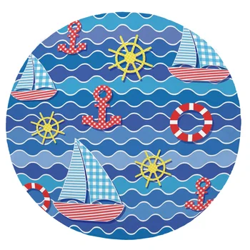 

Super Soft Plush Flannel Blanket Sailing Sea Waves Rudder Lifebuoy Anchor Blue Blankets Round Throw Blanket for Beds