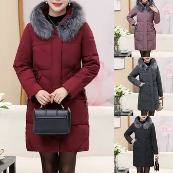 

2019 Fur Hooded Coat Women Winter Jacket Cotton Padded Long Winter Coat Women Parka Femme Hiver Overcoat casaco feminino inverno