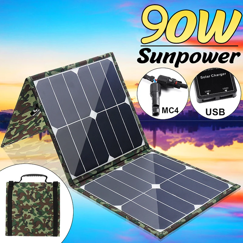 

Flexible Foldble 90W Solar Panel 5/18V Solar Panel Dual USB Portable Solar Cell Set For Boats/Out-door Camping/Car/rv/Phone ect