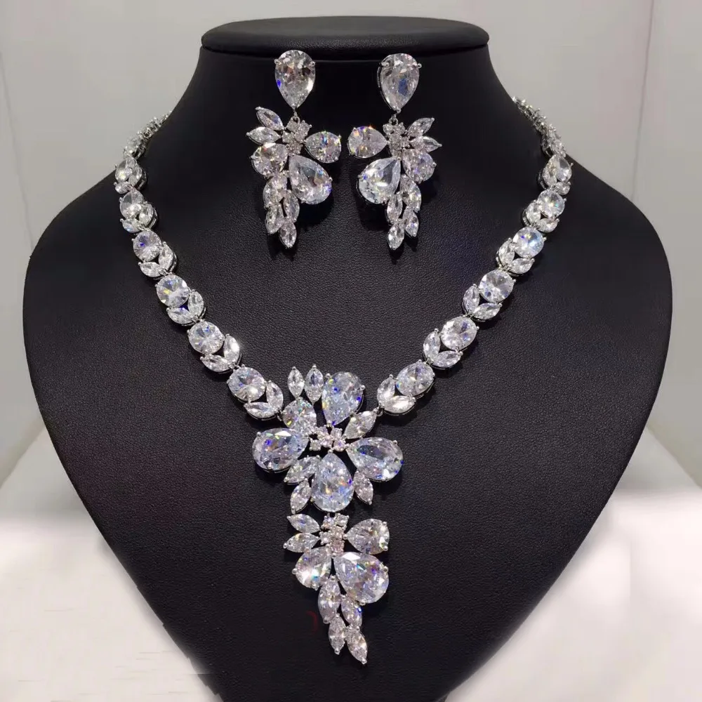 clip earring AAA Cubic Zirconia Crystal Necklace Earrings Jewelry Set Trendy Dinner Sets For Wedding | Украшения и аксессуары