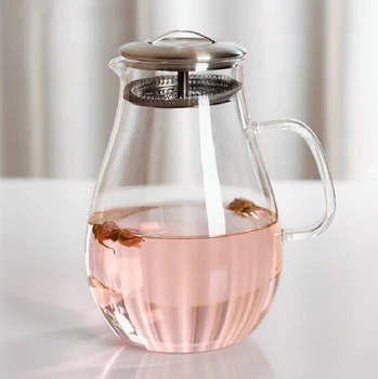

1PC Large round fruit tea strainer heat-resistant glass transparent water jug pot Kung Fu Tea Teapot 1900ML water bottle JN 1024
