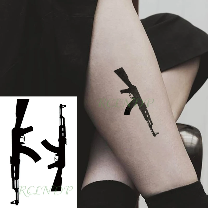 Fake Tattoos Machine-Gun Temporary-Tattoo-Sticker Flash-Tatoo Black Waterproof Women