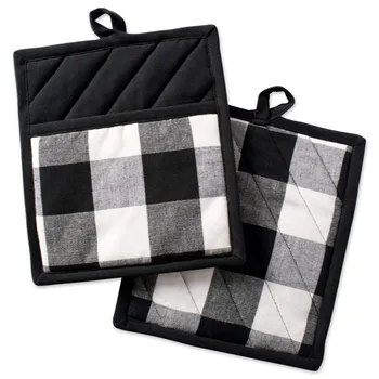 

New 4 Pack Check Pot Holders Insulation Gloves Cotton Potholders Buffalo Plaid Cloth Gloves Pocket Kitchen Collection