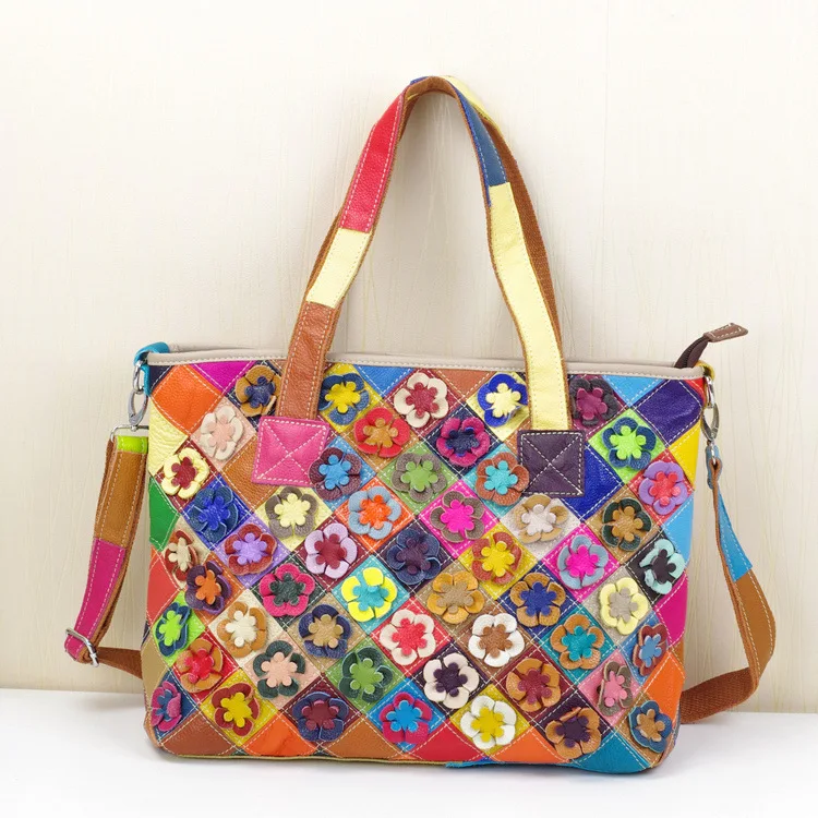 

New Style Leather Bag Fashion And Personality Handmade Bag Full-grain Leather Contrast Color Crossbody Bag WOMEN'S Bag