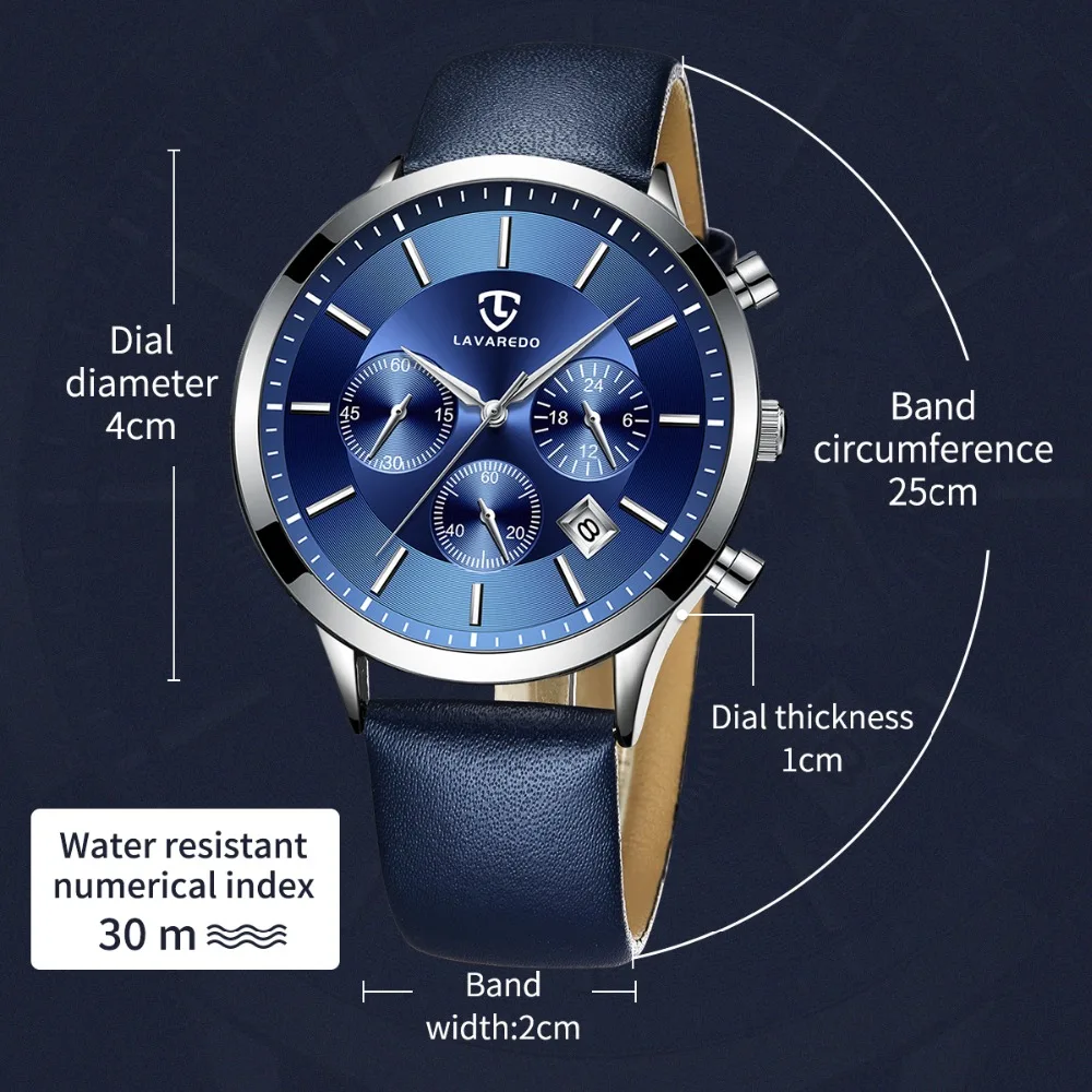 LAVAREDO лучший бренд класса люкс для мужчин s часы мужские часы Дата часы кожаный ремешок Кварцевые бизнес для мужчин часы подарок A7