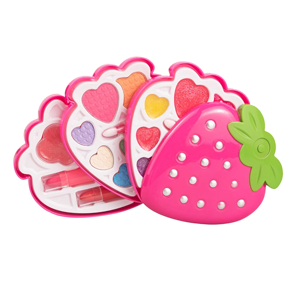 Strawberry Shape Makeup Kit For Girl W/ Lipstick Eye Shadow Cosmetics Set Cute Play Set Fashion Makeup Kit for Girls Toys