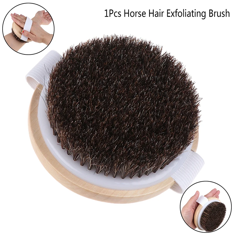 Hot 1PCS Wood Natural Horse Hair Bath Body Brush Massage Brush Cellulite Shower Exfoliation Dry Skin Brushing Body