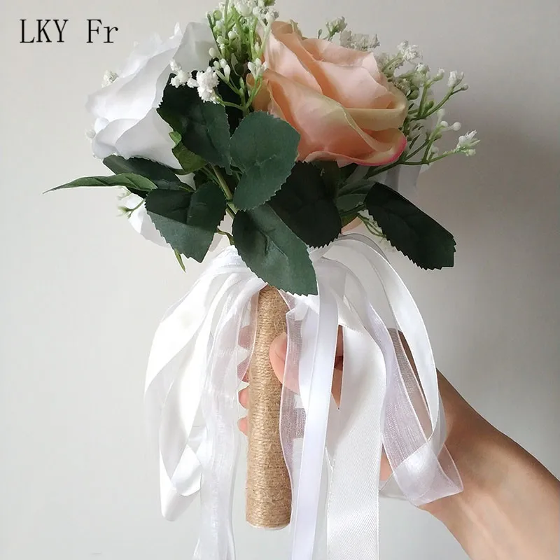 LKY Fr свадебные букеты для подружки невесты Свадебный букет искусственного шелка Розы белые красные цветы букет для девочек свадебные аксессуары