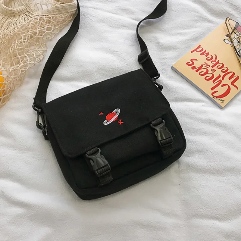 Женская сумка, холщовые сумки, Корейская мини Студенческая сумка, вышивка, планета, Вселенная, маленькие сумки через плечо, Повседневная сумка на плечо с застежкой