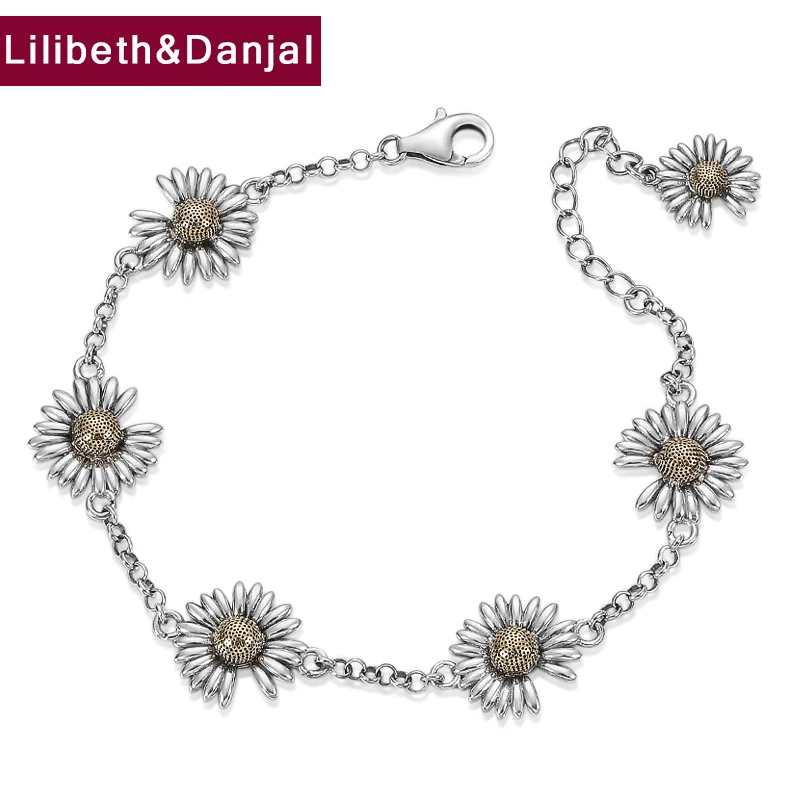 Женский браслет в виде цветка ромашки серебро 925 пробы|Гибкие и жесткие браслеты|