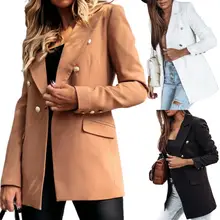 Blazer de doble botonadura para Mujer, chaqueta clásica de gran tamaño con botones, bolsillos, prendas de vestir exteriores, Tops elegantes, Vestido de Mujer 2021