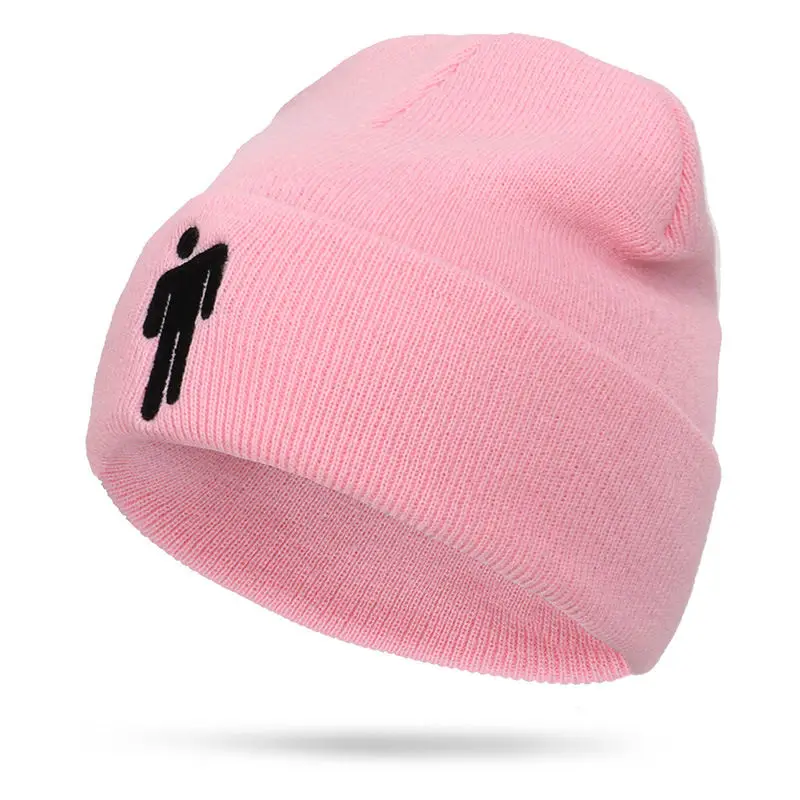 Зимняя вязаная шапка бини с вышивкой Billie Eilish, вязаная шапка для женщин, мальчиков и девочек в стиле хип-хоп, Повседневные шапки с манжетами, шапка унисекс - Цвет: ZY00860PK