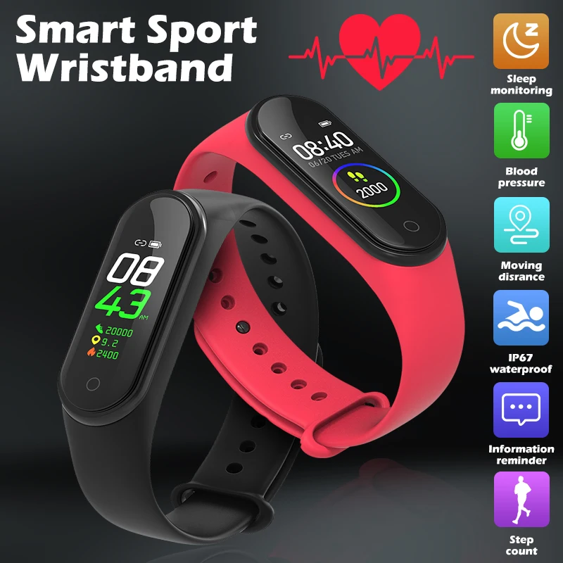  Smart Band 4 IP67 Waterproof 5 Colors Smart Band Screen Bracelet Heart Rate Fitness Music Bluetooth - 4000036394653
