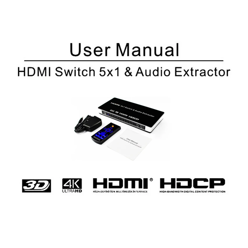HDMI переключатель 5x1 HDMI аудио экстрактор 4 к x 2 к 3D ARC аудио EDID Настройка HDMI 1,4 в HDMI переключатель дистанционного управления для PS4 Apple tv