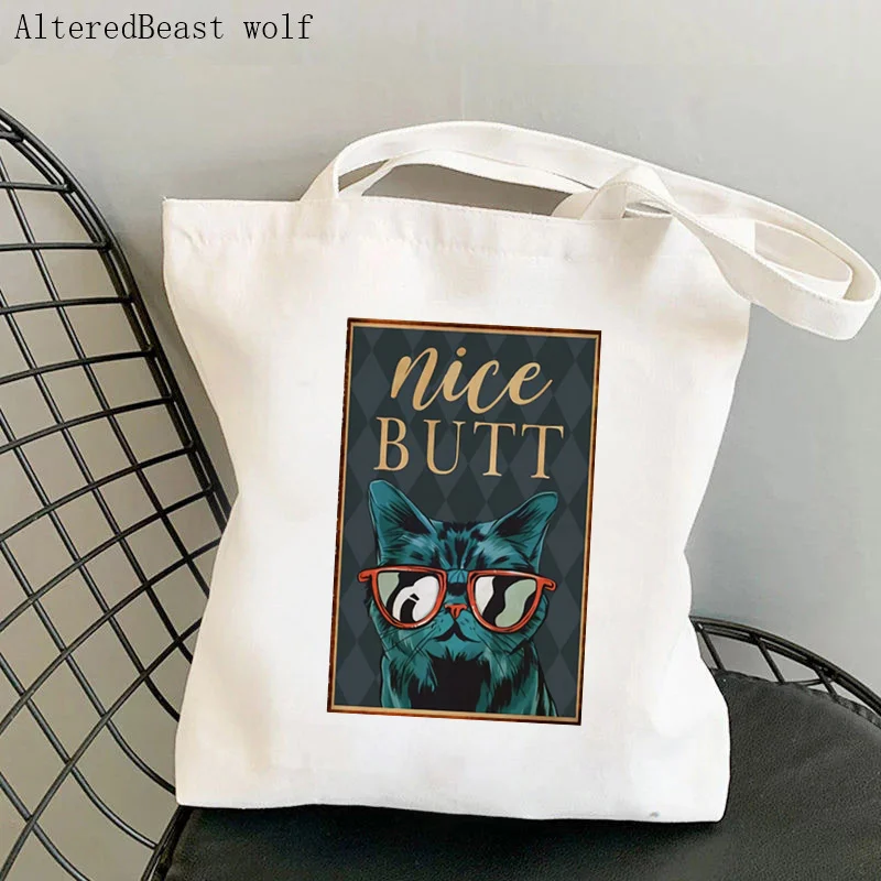 Women Shopper bag Cat Style nice butt Kawaii Bag Harajuku Shopping Canvas Shopper Bag girl handbag Tote Shoulder Lady Bag