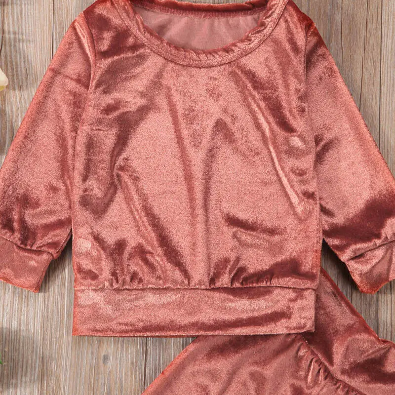 Newborn Kids Baby Girl Velvet Tops T-Shirt Leggings Long Pants Outfits Clothe