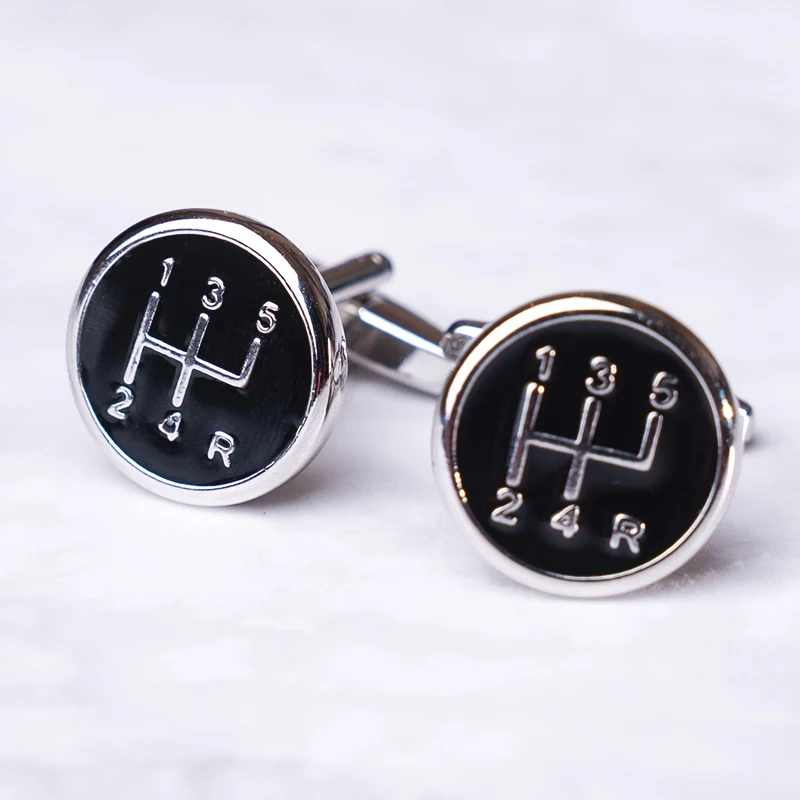 

High Quality Car Manual Gear Cufflinks Black Enamel Cuff Button For Men Dress French Shirt Business Birthday Gift