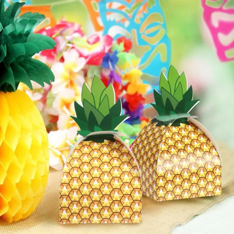 Hawaii Creative Pineapple Candy Box Luau Flamingo Parti Summer Beach Birthday Gift Bag Hawaiian Favor Decor Tropical Safari