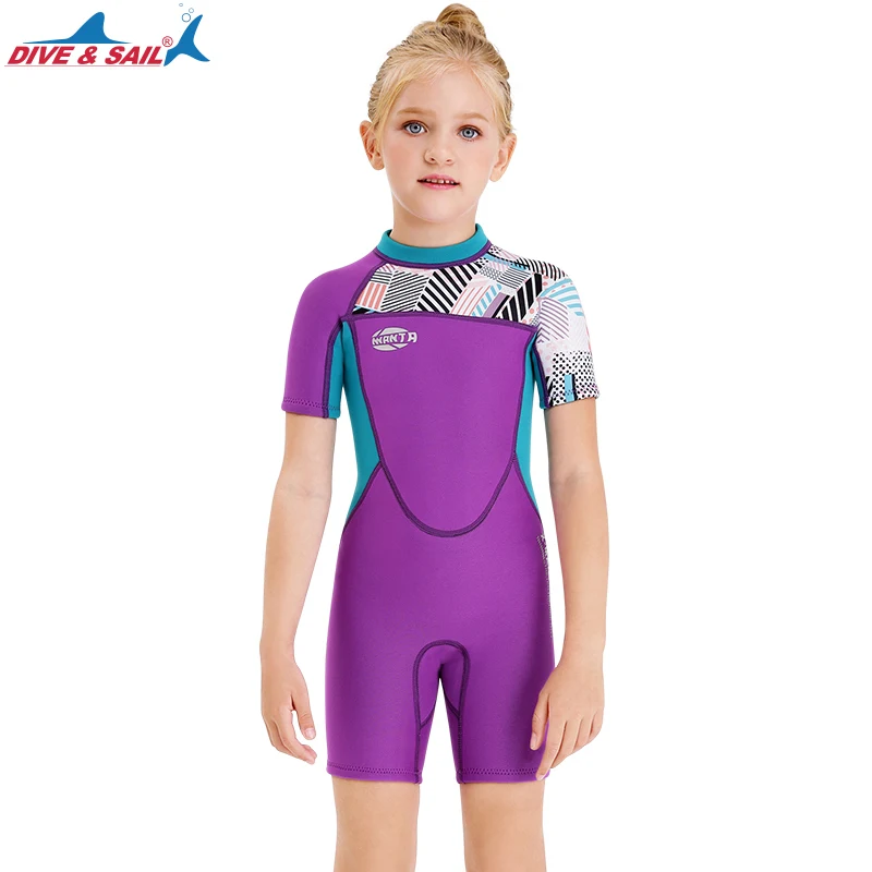 2023 Kids Wetsuits 2.5mm Kids Diving Suits Short Sleeves Keep Warm Swimsuit For Girls Children Bodysuit Surfing Wet Suit Shorty 2