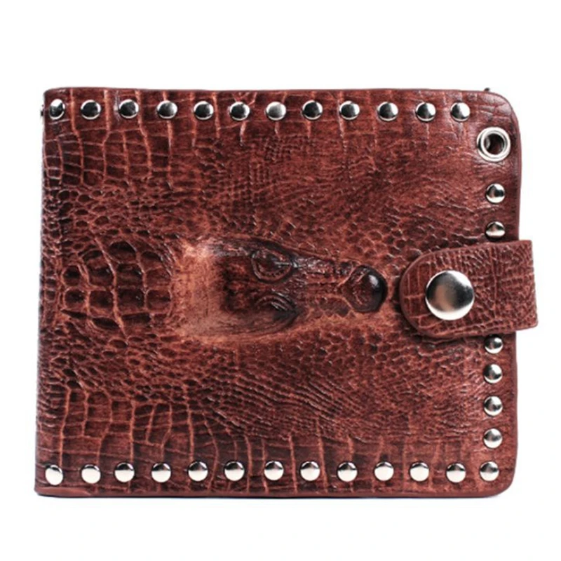 Men Rivets Short Wallet PU Leather pockets portfolio Vintage Crocodile head Purses Credit Card Holder Dollar Clutch Purse | Багаж и сумки