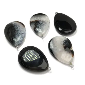 

1pcs New Hot Natural Stone Black Agates Pendant Drop Shape Charms For DIY Necklace Earring Jewelry Making Size 30x45mm