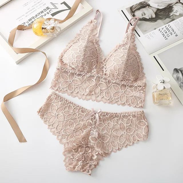 Women Lace Bra Set Deep V Bra and Panties Set Lace Bralette Seamless Underwear Embroidery Intimates Female Sexy Lingerie Set 5