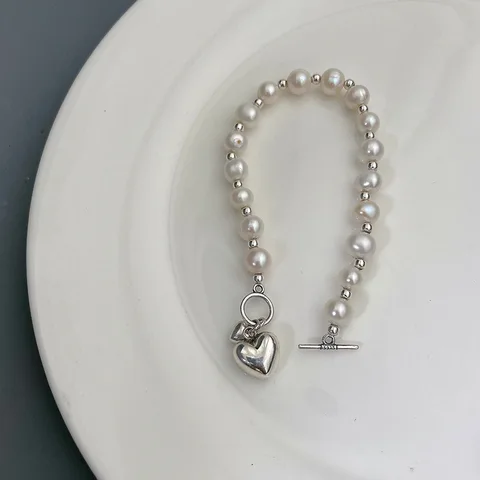 925 Stamp Bracelets for Women Trendy Elegant Charming OT Buckle Design Sweet Pearls LOVE Heart Party Jewelry