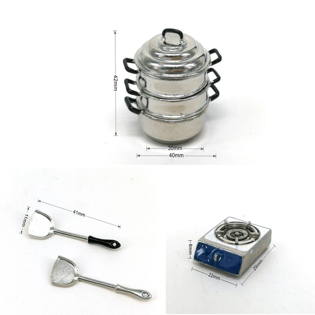 1:12 Dollhouse Miniature Metal Pots and Pans & Tableware Set Kids DIY Accessories