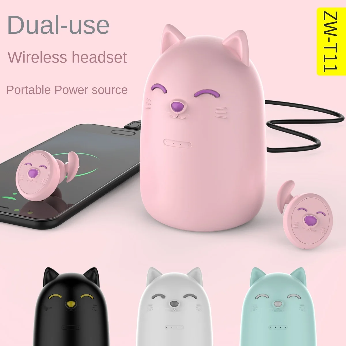 

ZW-T11 Bluetooth Earphone Cartoon Wireless Earphones Rechargeable Bluetooth Headset with Microphone Hifi Headset Power Display